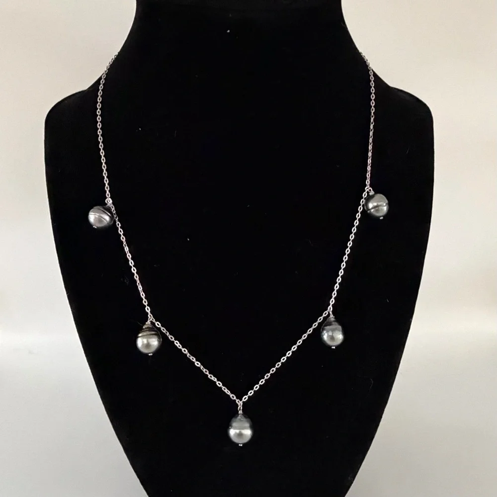 9-10MM Cultured Tahitian Pearl Oval Link Sterling Silver 18